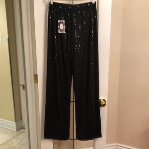Black Sequin Wide-Leg Pants